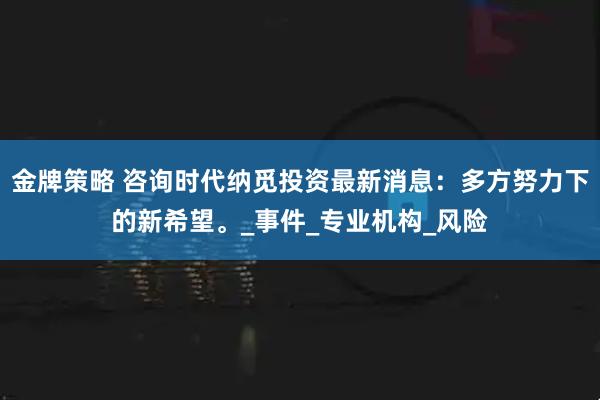 金牌策略 咨询时代纳觅投资最新消息：多方努力下的新希望。_事件_专业机构_风险