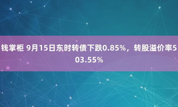 钱掌柜 9月15日东时转债下跌0.85%，转股溢价率503.55%