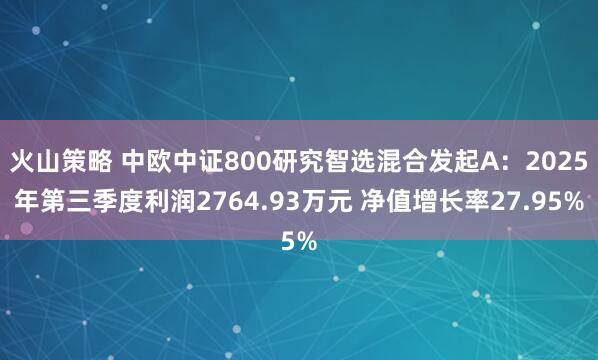 火山策略 中欧中证800研究智选混合发起A：2025年第三季度利润2764.93万元 净值增长率27.95%